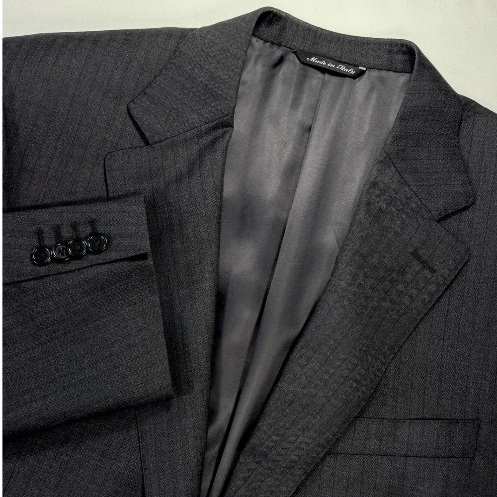 Canali Mens Pinstripe Blazer Charcoal Grey Pure Wool Water Resistant 56R Italy